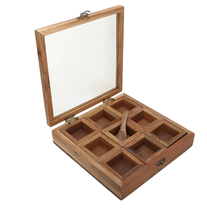 Caja de especias de madera de forma cuadrada de alta calidad, caja de especias Masala Dabba para cocina con tapa, cuchara de diseñador, caja Masala - Product Image 1