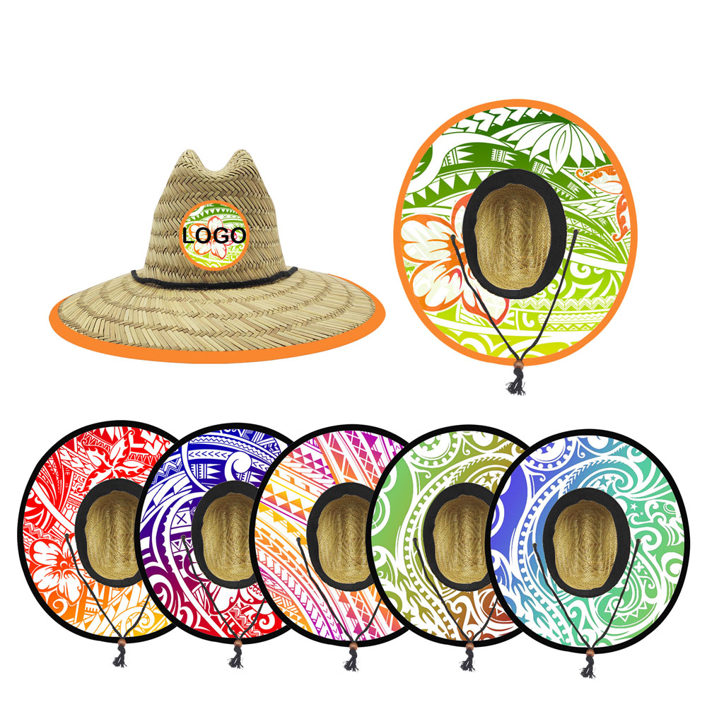 High Quality Natural Grass Custom Tropical Polynesian Sun Protect Lifeguard Beach Straw Hats