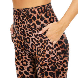High Waist Tummy Control Leopard Yoga Capri <b>Leggings</b> Breathable Soft and Durable with <b>Pockets</b> Knee Length Solid Style Pants - Product Image 2