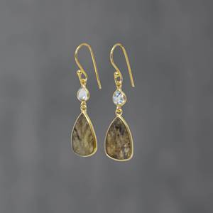 Tendance Labradorite et topaze bleue sculptée pierres précieuses en argent Sterling 925 pierres précieuses solides boucles d'oreilles en argent cadeau pour les femmes - Product Image 3