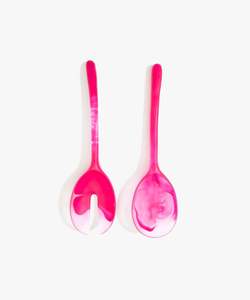 HANDICRAFT White Swirl Resin Bowl Juego de servidor de ensalada Cuchara de ensalada grande y tenedor Juego de vajilla Vajilla - Product Image 2