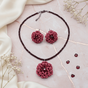 Garnet Dusk Bloom <b>Beaded</b> <b>Set</b> Classic Fine Jewelry with Pear Emerald Cut Diamonds Available White Rose Gold for Weddings Parties - Product Image 4