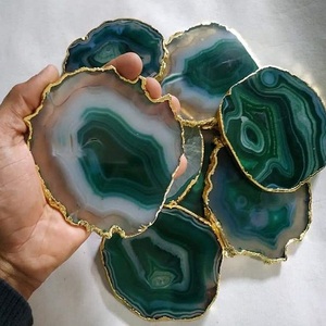 Vente en gros sous-verres assortis en agate avec garniture galvanisée dorée pierre semi-précieuse artisanat pour table décoration de la maison à vendre artisanat en pierre semi-précieuse - Product Image 6