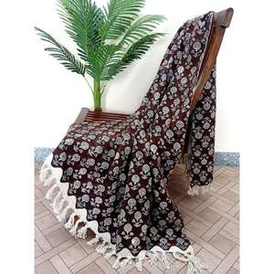 <b>Luxury</b> Woven Cotton <b>Throw</b> <b>Blanket</b> with Tassels Bohemian Style Eco-Friendly All-Season Use for Home Decor & Travel - Product Image 1