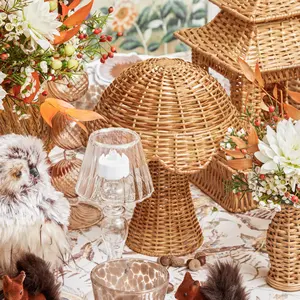 Woodland Feel Rotin Champignon Famille Décoration Chic Style Rotin Champignon Ornement Pour Table - Product Image 3