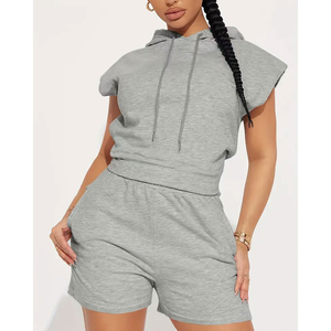 Women's Custom Fitted pull over Crop <b>Top</b> Booty <b>Shorts</b> <b>Set</b> Daily Wear Cotton Hoodie with Solid Pattern Plain Dyed <b>Short</b> <b>Set</b> 2026 - Product Image 6