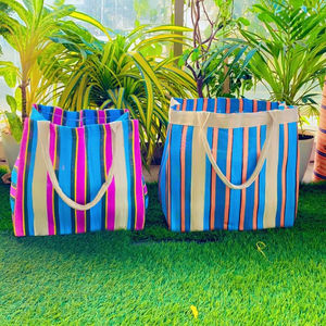 ถุงผ้าไนลอนสำหรับชายหาดแบบดั้งเดิมไม่เหมือนใครทำด้วยมือลายทางเป็นมิตรต่อสิ่งแวดล้อมใช้ซ้ำได้เป็นมิตรต่อสิ่งแวดล้อม - Product Image 1