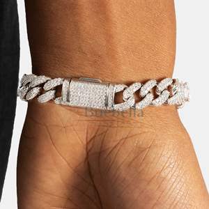 Bijoux Hip Hop Fine Chaîne Opale Bracelet Cubain pour Femmes 12mm 14k Plaqué Or Blanc Rond Diamant Opale Bracelet Pour Femmes - Product Image 3