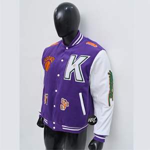 Chaquetas universitarias de lana pesada para hombre, parches bordados de chenilla con cuello de pie, Letterman - Product Image 1