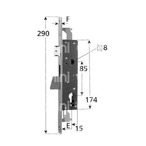 ELECTA LOCK pour montants triples Sans cylindre Cylindre européen Fixation de la tige d'encliquetage Avant galvanisé 290X24X3mm - Product Image 1