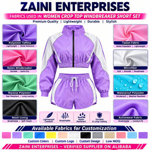 Ensemble court coupe-vent pour femme en taffetas de polyester premium 120 GSM, design à empiècements blanc, gris, rose, impression par sublimation personnalisée - Product Image 2