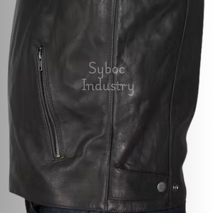 Veste de moto en cuir noir pour hommes Veste de moto en cuir de vachette véritable coupe ajustée et élégante avec poches zippées Veste de moto en cuir rembourrée avec protection - Product Image 2