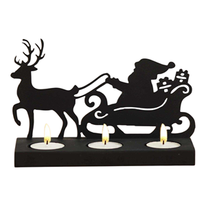 Porte-bougie en métal noir en forme de traîneau du Père Noël avec motif de rennes, décoration de table pour 3 bougies, décoration de Noël - Product Image 1