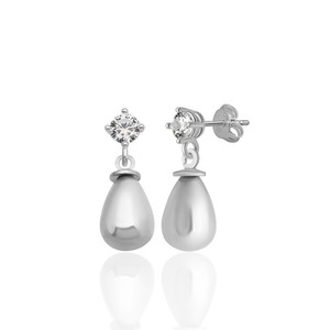 New arrival 925 STERLING <b>SILVER</b> 4 MM WHITE ZIRCON STONE DROP WHITE SHELL <b>PEARL</b> STUD <b>EARRINGS</b> From Turkey - Product Image 1