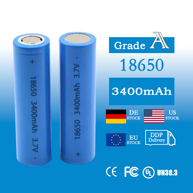 18650 3400mAh 3.7V High Capacity Rechargeable Li-ion Battery for Flashlights, LED Lights, Power Tools, Electronics 16340 14650