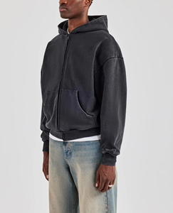 Custom Vintage Boxy Fit Sunfaded Zipper Hoodie for man wholesale Manufacturers Acid washed baggy Zipper <b>Hoodies</b> for men's - Product Image 2