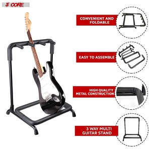 5 Core Multi Guitar Rack Stand Floor 3 Slot Adjustable Flying V Guitars Holder Black Collapsible Soft Padding 26 Inch - Product Image 2