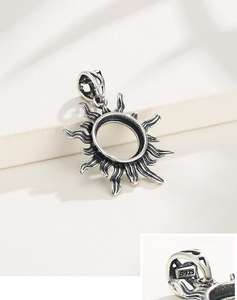 Pendentif soleil en argent sterling 925 massif de 8 mm avec sertissage vierge, plaqué or 14 carats, écologique, sans plomb ni nickel, pour l'encastrement de pierres précieuses - Product Image 3