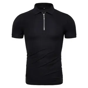 Polo personalizable para hombre, Camiseta ajustada con diseño de cremallera, logotipo sólido, liso, negro, manga corta, cómoda, transpirable - Product Image 1