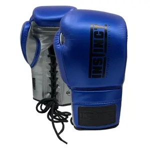 Gants de boxe personnalisés avec logo, en cuir de vachette métallisé bicolore, à lacets, pour adultes, haute qualité, pour le kickboxing et l'entraînement - Product Image 1