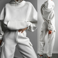 Ensemble de survêtement personnalisé de haute qualité, respirant, uni, pour femme, design 2 en 1, sweat-shirt à capuche court et pantalon de jogging