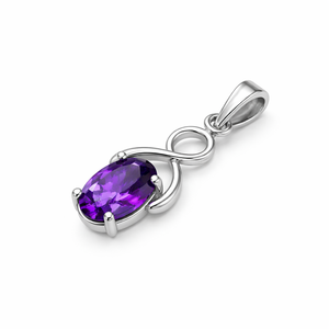 Colgante de amatista de corte ovalado chapado en rodio de plata de ley, moderno, al por mayor, hecho a mano, minimalista, regalo para ella, joyería de febrero - Product Image 3