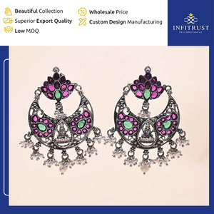 Venta caliente Esmeralda y rubí Pavo Real diseño espinal plata oxidada mujeres Chandbhali pendientes para fiesta boda y Cóctel desgaste - Product Image 2