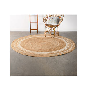 Optimum Quality Organic Jute <b>Round</b> Handmade Embroidered <b>Rugs</b> with Latex Backing Non-Slip for Office Restaurant Living Room - Product Image 1