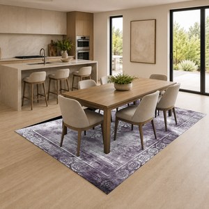 Alfombra de Área Chenille Lavable a Máquina, Antideslizante, con Estampado Digital Oriental Tradicional en Gris Plateado, Modelo LXDP-0008 de RUGS DEPOT, Venta al Por Mayor - Product Image 4
