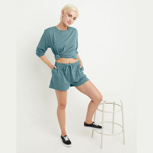 Custom Fashion Athletic High Waist Women's Sweat Shorts Casual Cotton Trunks Logo Breathable Raw Hem Fleece <b>Lounge</b> Wear - Product Image 6