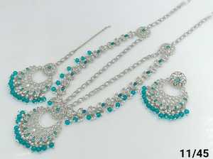 DERNIÈRE ANTIQUE À LA MODE PLAQUÉ ARGENT NON COUPÉ AD FANCY LONG COLLIER AVEC ENSEMBLE DE BOUCLES D'OREILLES MANGTIKKA ET ENSEMBLE DE BIJOUX POUR LES FEMMES - Product Image 5