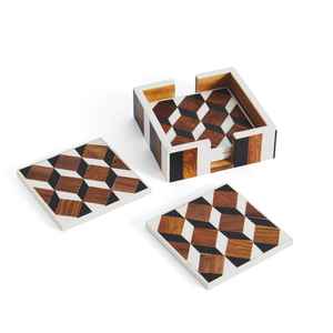 WONDEROVERSEAS Élégant Noyer Couleur Bois Thé Coaster Pads Naturel Os Résine Cuisine Tapis et Tampons pour Boissons - Product Image 1