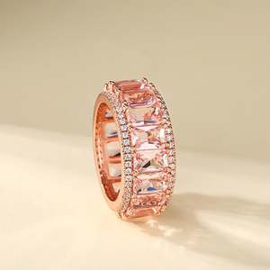Jeulia <b>Emerald</b> Cut Synthetic Morganite Sterling <b>Silver</b> Women's Band <b>Ring</b> - Product Image 6