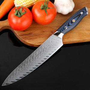 Venta al por mayor pedidos personalizados a granel OEM ODM servicio profesional 8 pulgadas japonés Damasco cocina Chef cuchillo hoja afilada fija - Product Image 6