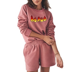 Conjunto de 2 Piezas Personalizado de Algodón 100% para Mujer, Estilo Casual de Verano, Estilo Urbano, Sólido, por Encima de la Rodilla, con Logotipo Impreso Personalizado, Talla Grande - Product Image 1