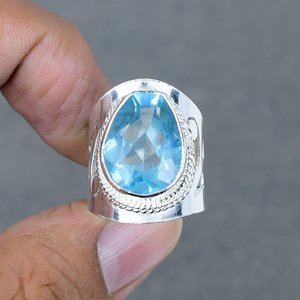 Último diseño 925 anillo de piedras preciosas de Latón chapado en plata exquisito uso diario con piedra de cuarzo azul regalo de fiestas de boda de moda - Product Image 2