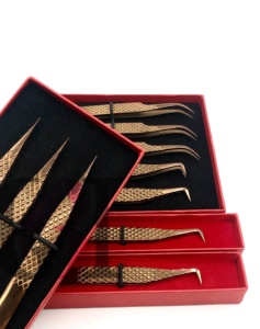 Pince à épiler droite pour extensions de cils, en acier inoxydable, de haute qualité, à 90 degrés, avec poignée diamantée incurvée, finition or rose, instrument de beauté - Product Image 4