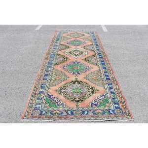Tapis vintage, grand tapis de 4,7 x 11,7 pieds, tapis turc en laine bleu à pois - Product Image 1
