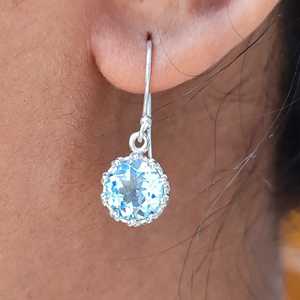 Navya Craft Handmade Women's <b>Earrings</b> 925 <b>Solid</b> Sterling <b>Silver</b> Blue Topaz Rose Gold-for Christmas Anniversary Valentine's Day - Product Image 3