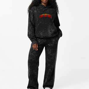 Ropa de calle hecha a medida, Jersey lavado con ácido de algodón 100%, Sudadera con capucha y trajes para correr, jersey con logotipo impreso personalizado, sudadera para mujer - Product Image 4