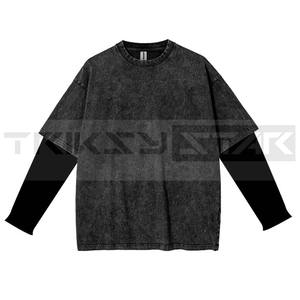 T-shirt unisexe en coton 100% à manches courtes, coupe régulière, vintage, délavé à l'acide, double couche, tricoté, streetwear, vente en gros personnalisée - Product Image 1