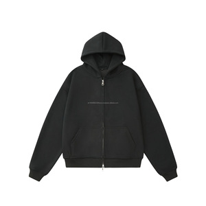 Sudaderas de Forro Polar Grueso de Algodón y Poliéster al por Mayor, Sudaderas con Capucha y Cremallera Bordadas para Hombre, Talla Grande - Product Image 3