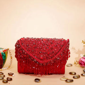 Bolso de Fiesta para Mujer con Cuentas y Solapa, Arte en Piedra, Hecho a Mano, Elegante Bolso de Mano para la Noche, Compra al por Mayor para Exportación a India - Product Image 1