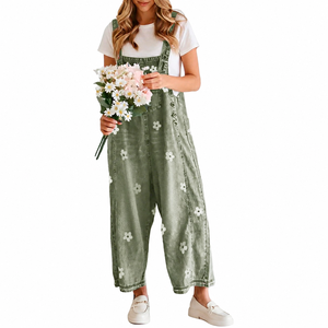 Women's Denim Overalls Floral Print Solid Breathable Quick Dry Eco-Friendly Waterproof <b>Loose</b> <b>Fit</b> Mid Waist Stonewashed Casual - Product Image 1