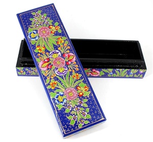 Handcrafted <b>Floral</b> Design Decorative <b>Box</b>, Traditional Paper Mache Art, Gold Border with Pink Roses, 25 cm - Product Image 2