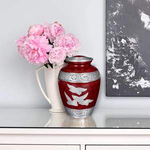 Urna para cenizas humanas-Tamaño 9x7 pulgadas-Rojo con pájaros Grabado Nube Fuego Una urna hermosa y humilde para que sus seres queridos permanezcan - Product Image 6
