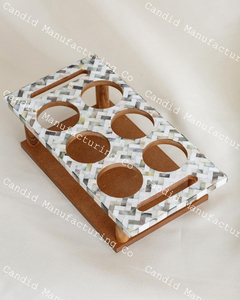 Bandeja para Servir Botellas, Bandeja Decorativa Inteligente para Botellas y Jugos, Madreperla con Incrustaciones de Madera para el Hogar - Product Image 3