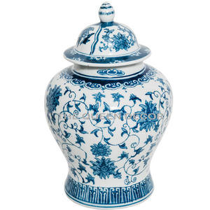 Pot de gingembre décoratif de luxe fait à la main en aluminium métal forme ronde finition émail bleu et blanc fabriqué à la main créatif - Product Image 2