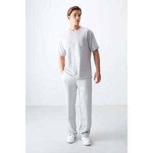 T-shirt basique pour homme en coton texturé épais et doux, coupe ample - 88378 - Stone - Product Image 4