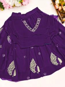 Ensemble Lehenga Choli long violet brodé pour filles Shoryam Fashion, tenue de fête ethnique pour enfants, Choli à manches à volants et travail de sequins - Product Image 3